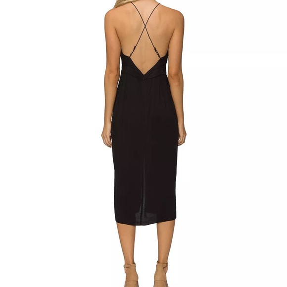 Low Back Midi Mid Cut Black Bodycon Dress Strappy Low Back Open NWT Small - Picture 2 of 2